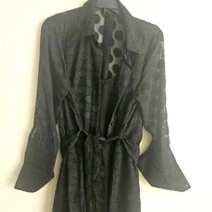 Abby Glass Formal Wedding Guest Little black Dress Polkadot jacket slip belt L